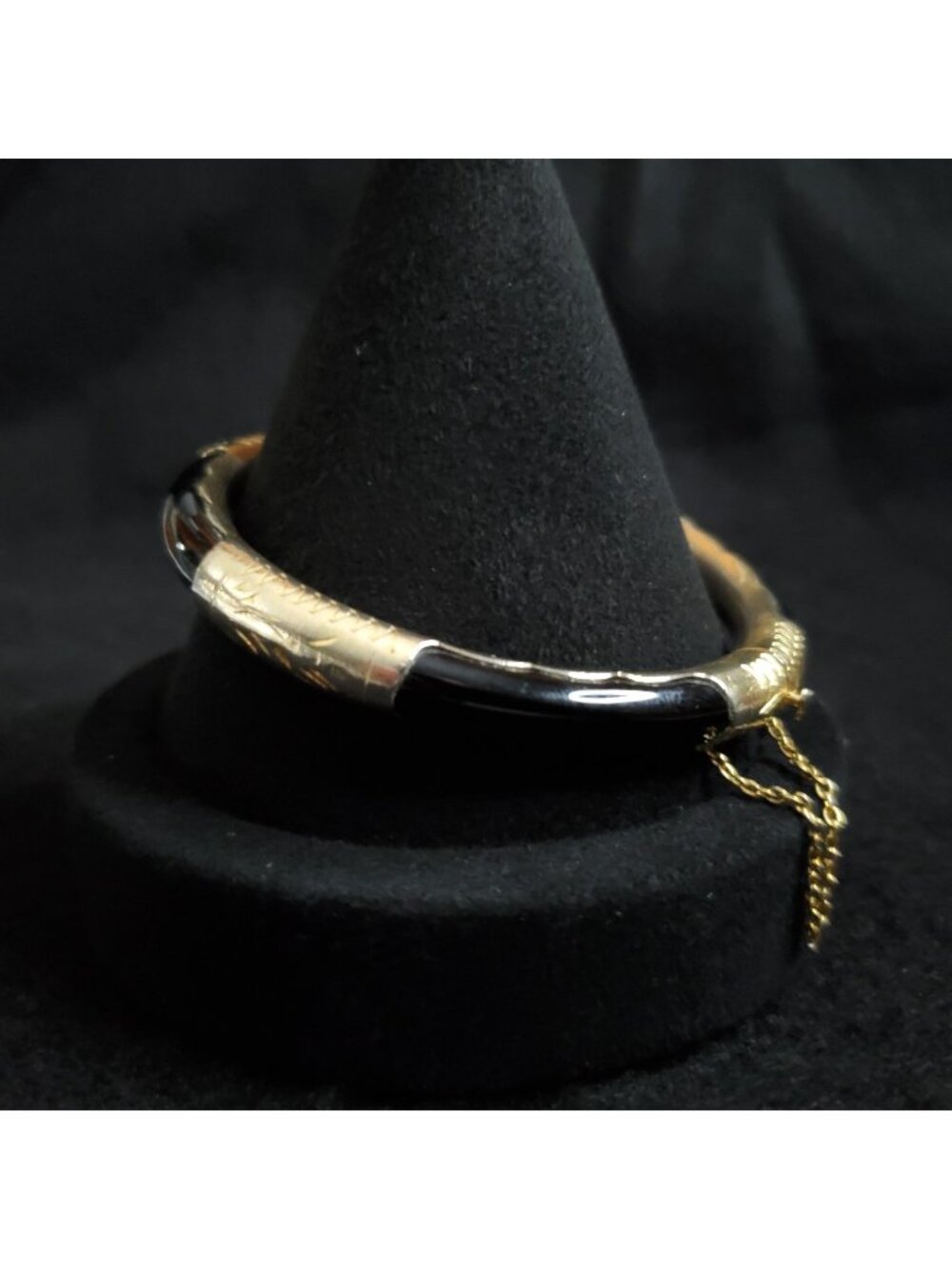 Estate Black and Gold Hinged Bracelet